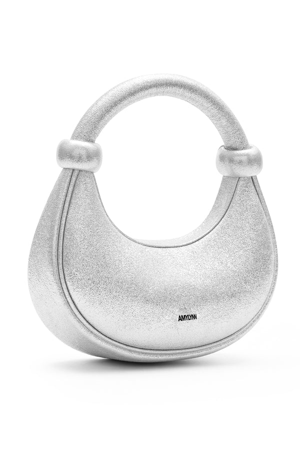 Amy Lynn Kyoto Silver Sparkle Leather Crossbody Crescent Bag