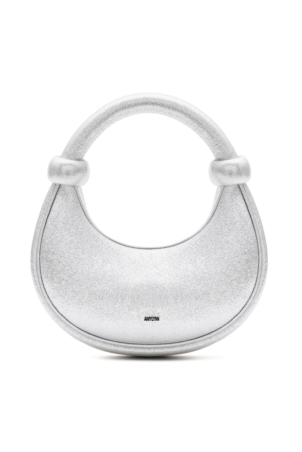 amy lynn Kyoto Silver Sparkle Leather Crossbody Crescent Bag