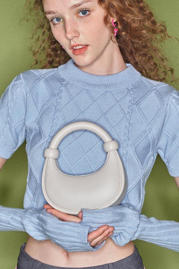 Amy Lynn Kyoto White Leather Crossbody Crescent Bag