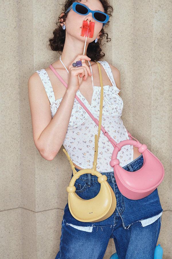 Amy Lynn Kyoto White Leather Crossbody Crescent Bag