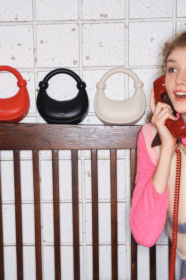 Amy Lynn Kyoto White Leather Crossbody Crescent Bag