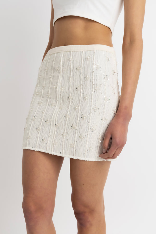 Amy Lynn Lucia Cream Crochet Embellished Mini Skirt