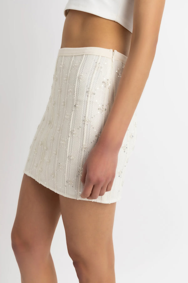 Amy Lynn Lucia Cream Crochet Embellished Mini Skirt