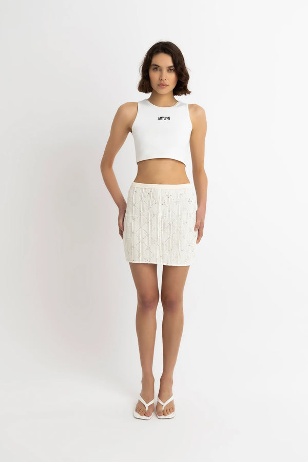 Amy Lynn Lucia Cream Crochet Embellished Mini Skirt