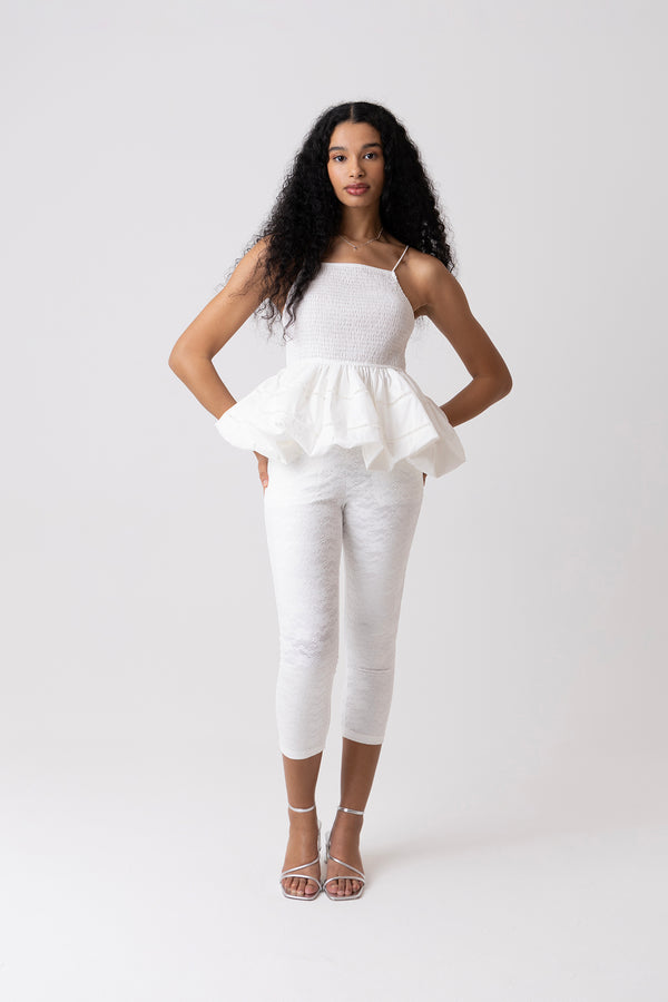 Amy Lynn Penny Pure Cotton White Shirred Peplum Top