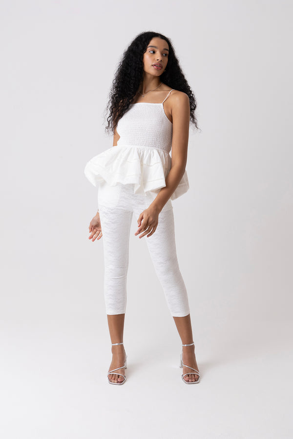 Amy Lynn Penny Pure Cotton White Shirred Peplum Top