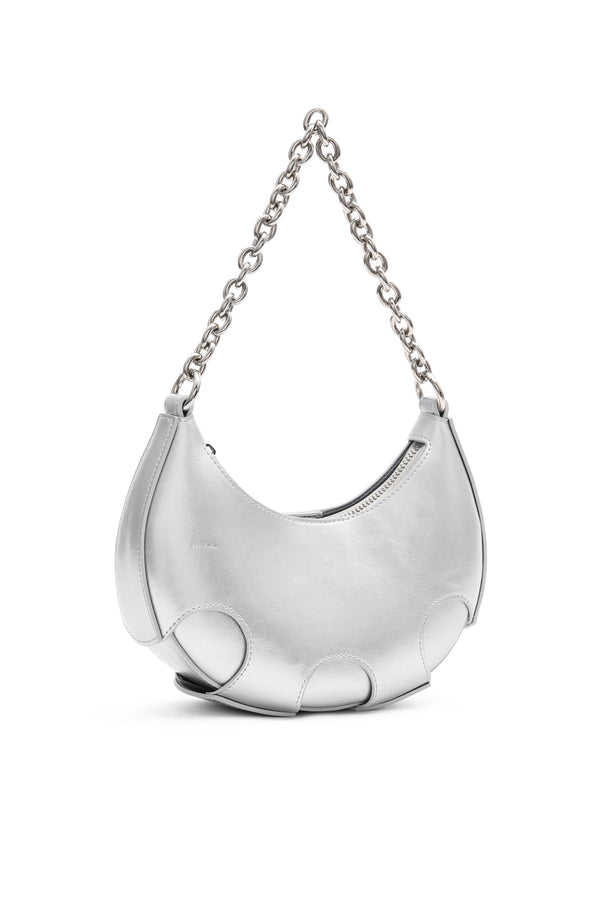 Amy Lynn Reno Silver Leather Handheld Crescent Mini Bag