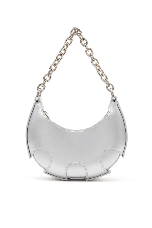 amy lynn Reno Silver Leather Handheld Crescent Mini Bag
