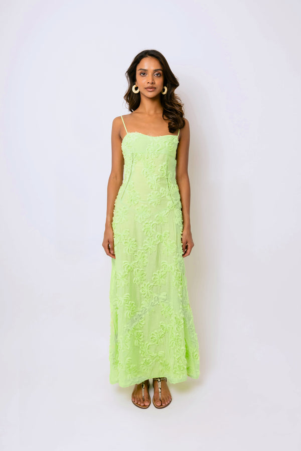 amy lynn Sofia Chartreuse Green Semi Sheer Maxi Dress