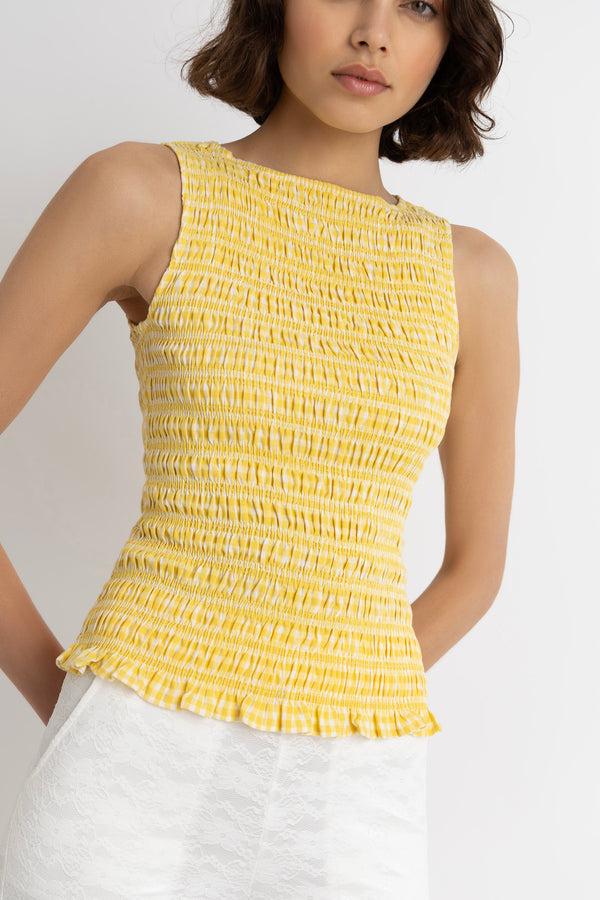 Amy Lynn Sonya Pure Cotton Lemon Yellow Gingham Top
