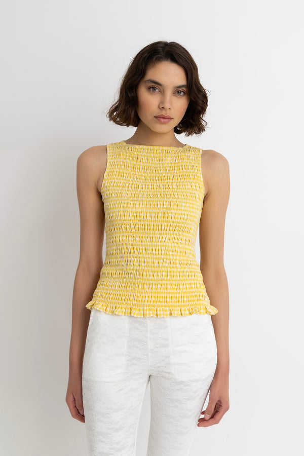 amy lynn Sonya Pure Cotton Lemon Yellow Gingham Top