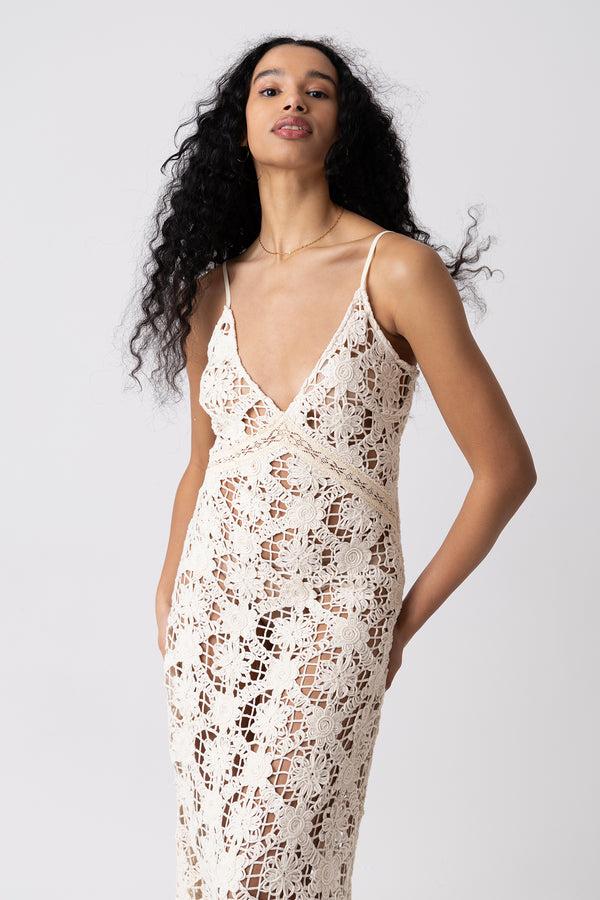 Amy Lynn Sylvia Pure Cotton Beige Crochet Maxi Dress