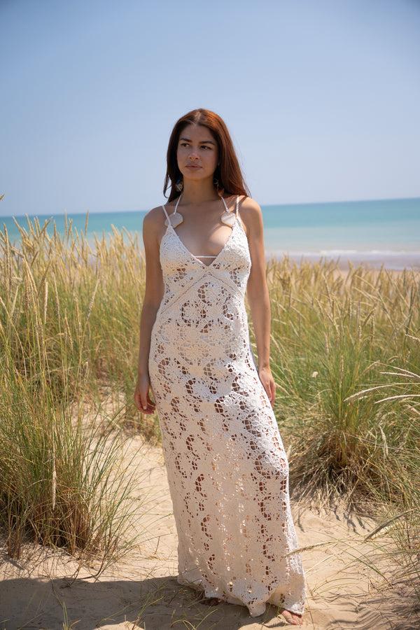 amy lynn Sylvia Pure Cotton Beige Crochet Maxi Dress