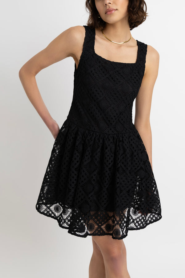 Amy Lynn Sylvie Pure Cotton Black Crochet Mini Dress