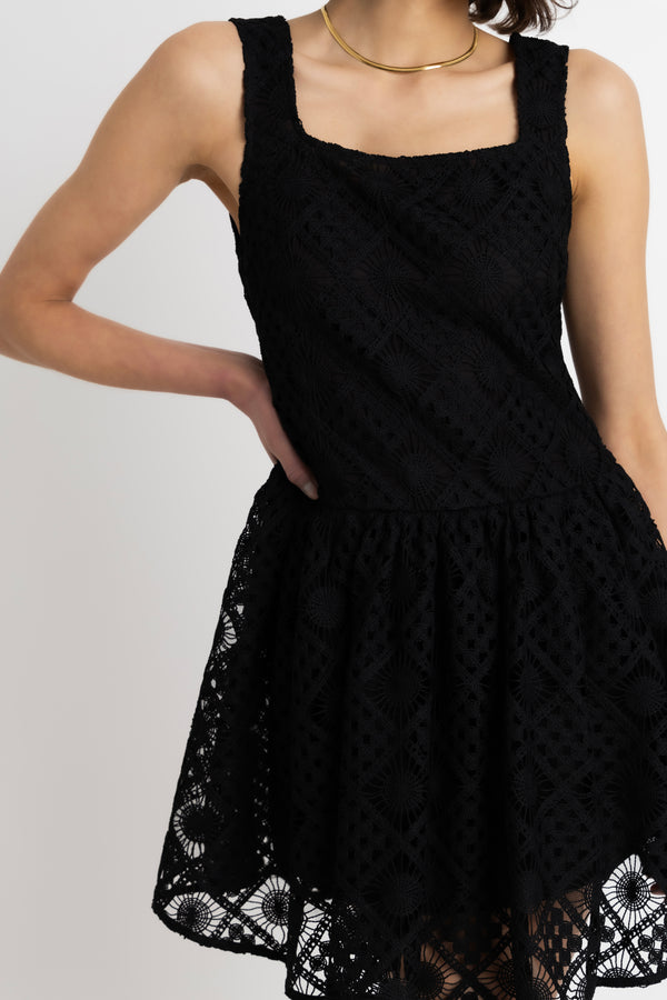 Amy Lynn Sylvie Pure Cotton Black Crochet Mini Dress