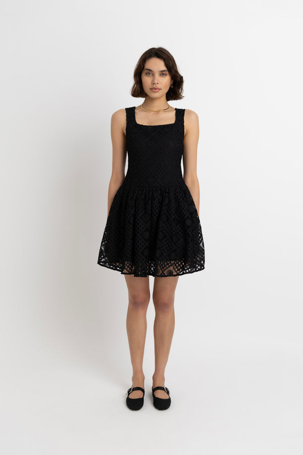 Amy Lynn Sylvie Pure Cotton Black Crochet Mini Dress