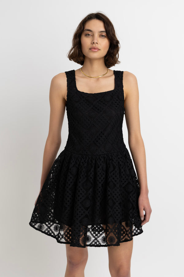 amy lynn Sylvie Pure Cotton Black Crochet Mini Dress
