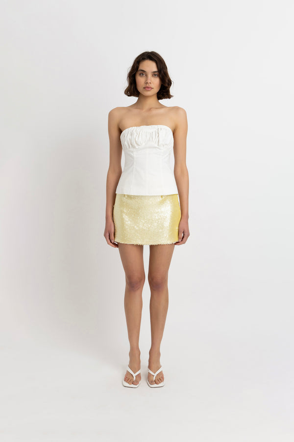 Amy Lynn Tyma White Pure Cotton Bardot Sweetheart Top