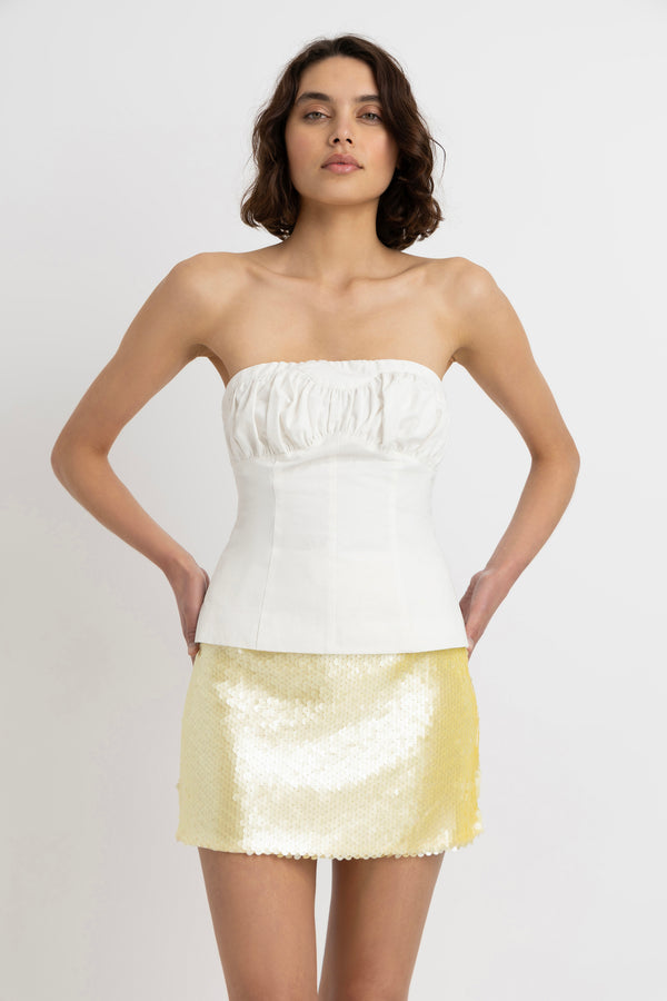 amy lynn Tyma White Pure Cotton Bardot Sweetheart Top