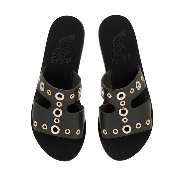Ancient Greek Sandals Apteros Eyelets Black