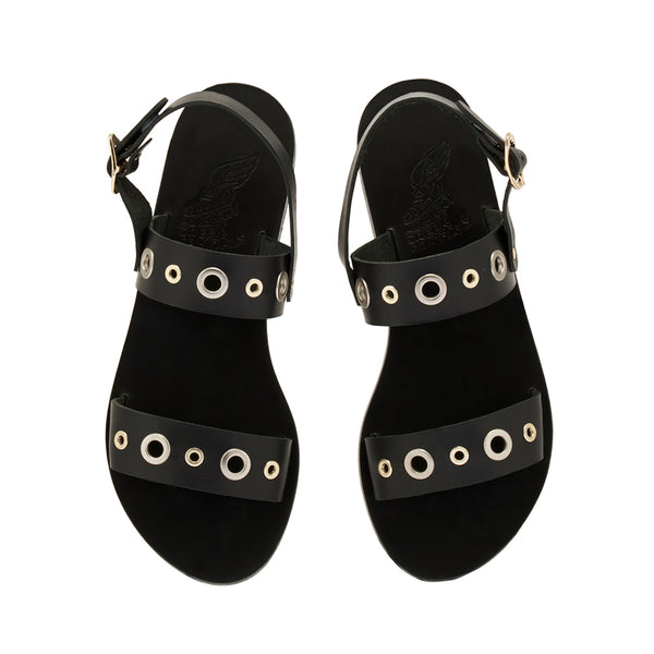 Ancient Greek Sandals Dinami Eyelets Black