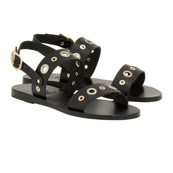 Ancient Greek Sandals Dinami Eyelets Black