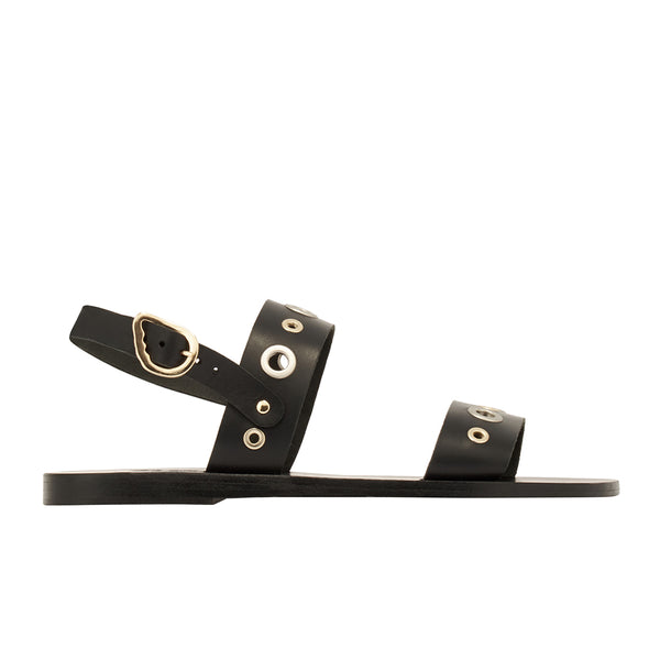 ancient greek sandals Dinami eyelets Black