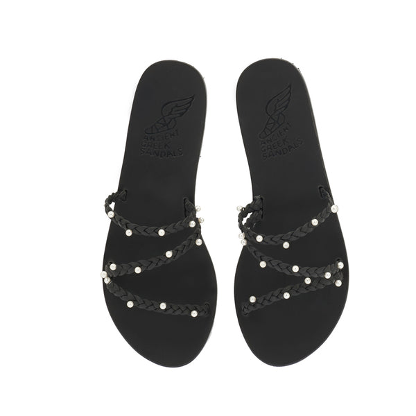 Ancient Greek Sandals Ekaterini Pearls Black