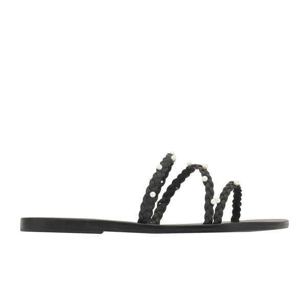 ancient greek sandals Ekaterini pearls Black