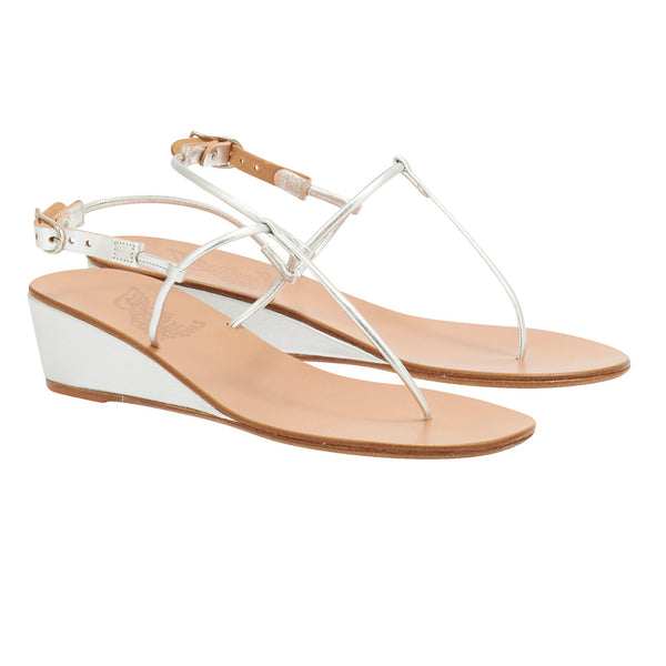 Ancient Greek Sandals Katerina Low Wedge Silver
