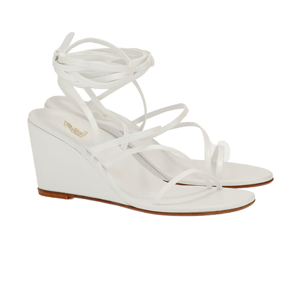Ancient Greek Sandals Lithi Bridal Mid Wedge White