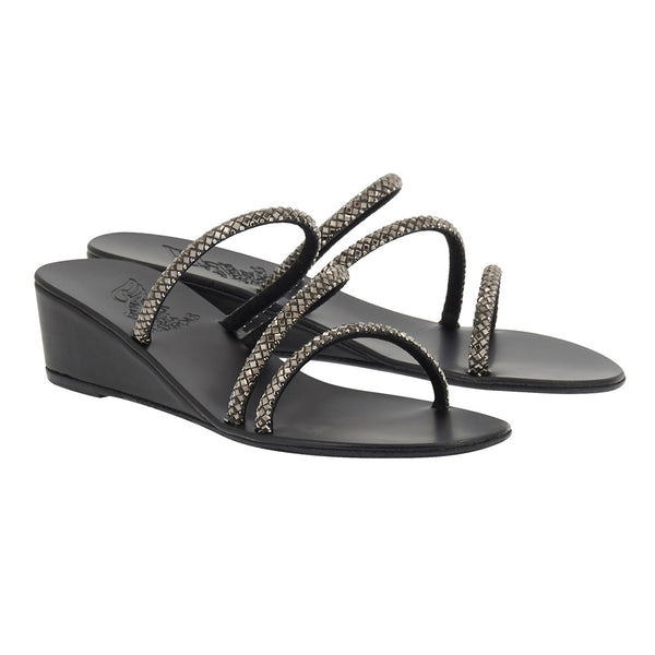 Ancient Greek Sandals Polytimi Low Wedge Black