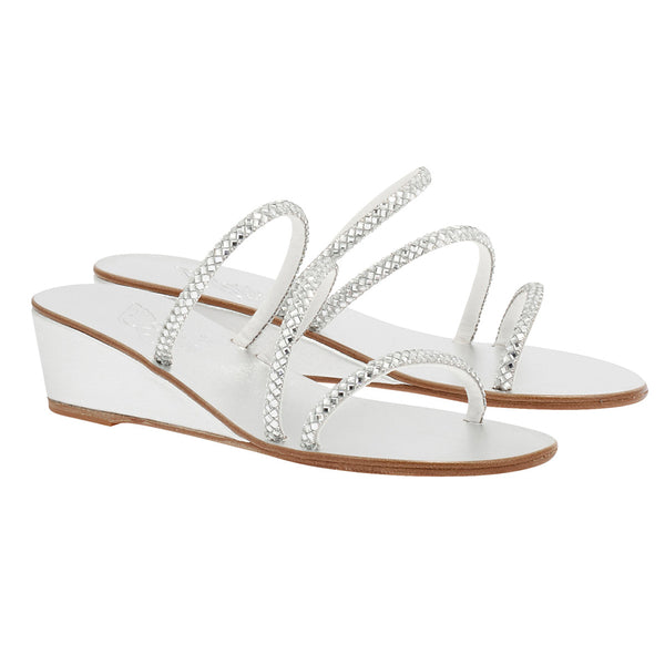 Ancient Greek Sandals Polytimi Low Wedge Silver