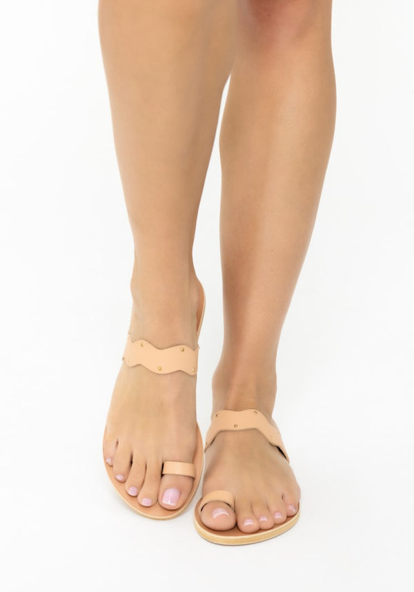 Ancient Greek Sandals Thasos Natural / Gold Studs