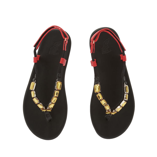 Ancient Greek Sandals Zoi Crystals Amber/Red