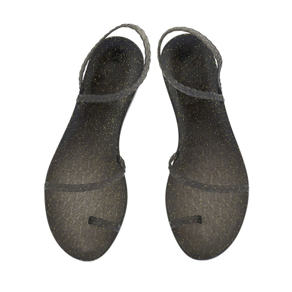 Ancient Greek Sandals Eleftheria Black Gold Glitter