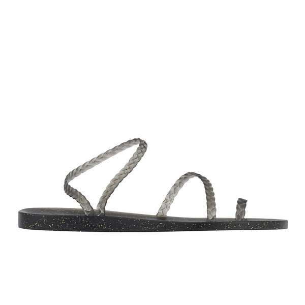 ancient greek sandals Eleftheria Black Gold Glitter