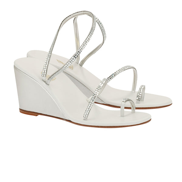 Ancient Greek Sandals Eleftheria Bridal Mid Wedge Square Silver