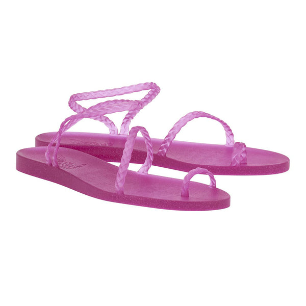 Ancient Greek Sandals Eleftheria Clear Fuchsia Glitter