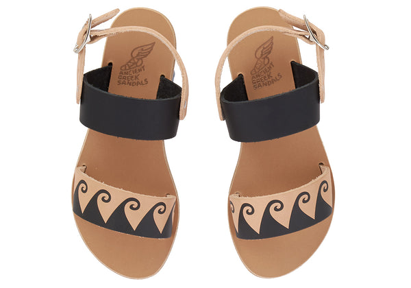 Ancient Greek Sandals Little Clio Soft Print Natural / Black