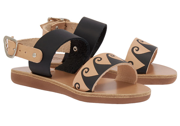 Ancient Greek Sandals Little Clio Soft Print Natural / Black