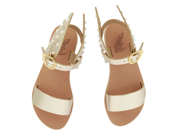 Ancient Greek Sandals Little Ikaria Pearls Soft Platinum