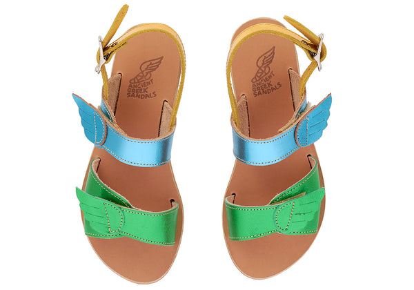 Ancient Greek Sandals Little Iliada Soft Yellow / Celeste / Green