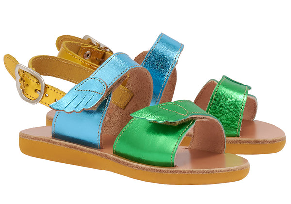 Ancient Greek Sandals Little Iliada Soft Yellow / Celeste / Green