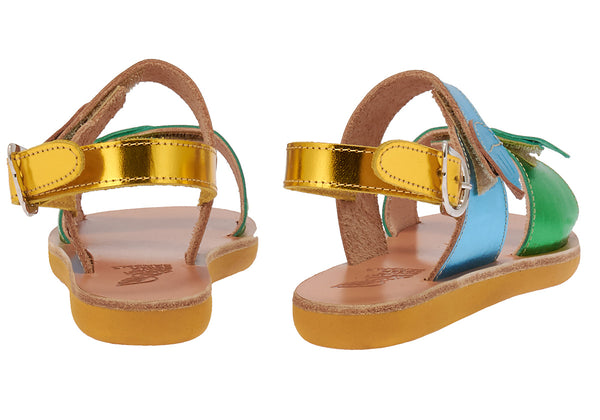 Ancient Greek Sandals Little Iliada Soft Yellow / Celeste / Green