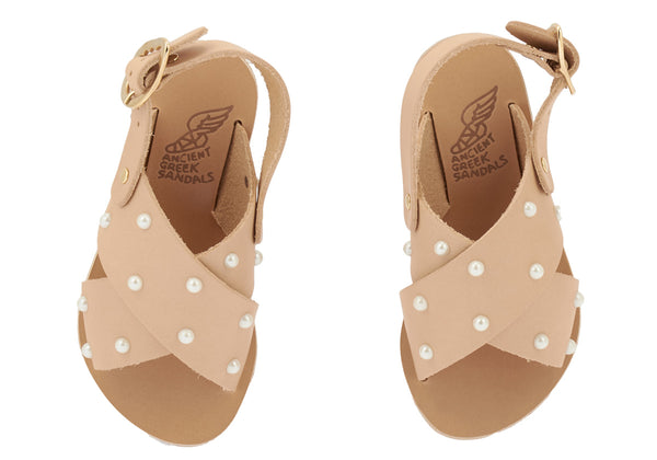 Ancient Greek Sandals Little Maria Pearls Soft Natural