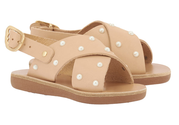 Ancient Greek Sandals Little Maria Pearls Soft Natural
