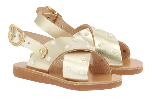 Ancient Greek Sandals Little Maria Pearls Soft Platinum
