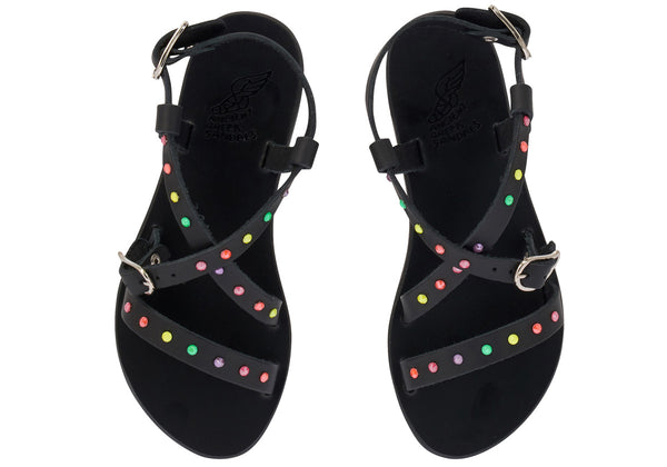 Ancient Greek Sandals Little Sofia Crystals Soft Black / Multi