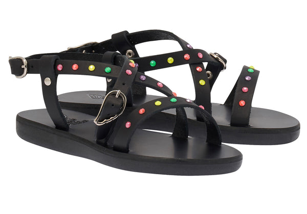 Ancient Greek Sandals Little Sofia Crystals Soft Black / Multi